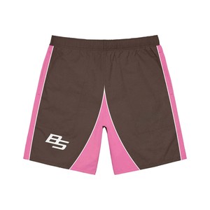 Pantalones Cortos Cortavientos para Hombre, Premium, 100% Poliéster, Tela Micro Peach de 160 g/m², Color Marrón con Panel de Contraste Rosa, Cintura Media con Cierre de Cordón - Product Image 1