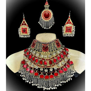 Producto en Oferta, Joyería Nupcial Afgana Kuchi, Hecha a Mano, Vintage, Étnica, de Latón, Chapada en Oro Antiguo y Rodio, Multicolor para Bodas - Product Image 6