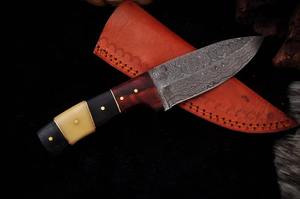 Couteau de skinner en acier damas fait main de conception personnalisée avec bel étui en cuir - Product Image 3