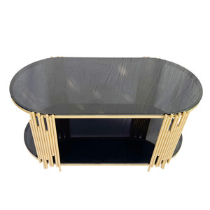 Contemporary Two-Tiered <b>Sofa</b> <b>Table</b> <b>Black</b> Glass Top Gold Painted Frame 100x50x45cm Durable Metal Living Room Furniture-TT68178 - Product Image 2