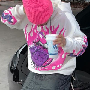 Men's 100% Cotton Drop Shoulder <b>Thermal</b> <b>Hoodie</b> Custom Logo Blank Pullover Rhinestone Digital Printing Winter Sweatshirt for Men - Product Image 4