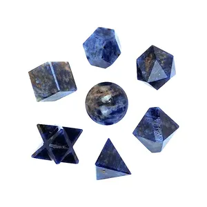 Oferta incrível em Pedra Semi Preciosa 100% Natural Sodalita Gemstone Crystal Geometry Set para Cura ao Melhor Preço