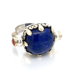 Anillos Ajustables Unisex de Plata de Ley 925 con Baño de Plata, con Lapislázuli Natural de Corte Ovalado y Engaste de Puntas en Forma de Candado - Product Image 2