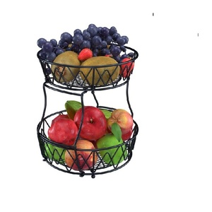 Corbeille à fruits filaire en fer Bols à fruits à deux niveaux Corbeille à fruits traditionnelle en métal avec revêtement en poudre noire pour le stockage à domicile - Product Image 4