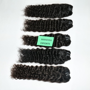 Vente en gros 100% cuticules alignées couleur noire naturelle vague bouclée extensions de cheveux humains vierges indiens Temple cheveux humains vierges bruts - Product Image 3