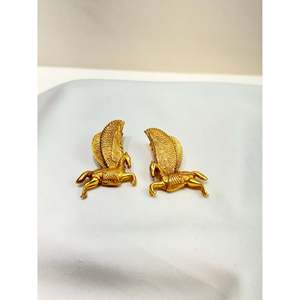 925 Sterling <b>Silver</b> Pegasus <b>Stud</b> & Drop Earrings Polished Gold with Pearl & Diamond for Wedding Party or Gift - Product Image 1