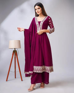 El último diseñador Fab Zone's Faux Georgette Sequence Work Saree Ropa de fiesta de alta calidad Adultos incluye Kurti Plazzo Lehenga Choli - Product Image 3