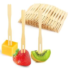 Fourchettes à apéritif miniatures en bambou biodégradables écologiques à prix d'usine pour fruits et chips, idéales pour les pique-niques - Product Image 1