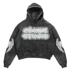 Customized vintage patchwork men's hoodie comfortable windproof breathable streetwear stylish men hoodies 2025 - Product Image 2