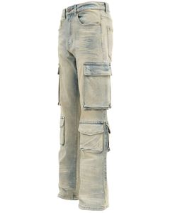 Pantalon cargo bleu clair délavé, pantalon utilitaire multi-poches en denim pour homme, streetwear vintage, coupe ample, vêtements décontractés - Product Image 3