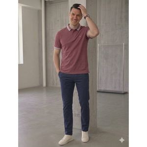 เสื้อยืดคอปกปักลายผ้าฝ้าย - สีแดงเบอร์กันดี - Product Image 2