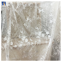 YX1276 5 Yards DE LACE Tissu de dentelle à sequins brodé en croix rayé, broderie florale, dentelle de mariée blanche