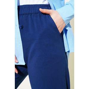 Pantalones de gabardina con piernas anchas borla Azul Marino - Product Image 4