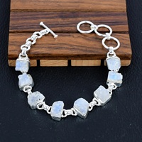 Pulsera de Plata de Ley 925 Bañada en Oro con Piedra Lunar Natural, Diseño Étnico Clásico Único, Hecha a Mano, para Amistad Cristiana