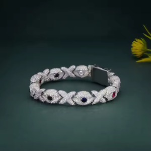 Pulsera Unisex de Plata 925 con Piedras de Moissanita Multicolor Estilo Hip Hop Iced Pulsera de Diamantes Fabricación India - Product Image 4