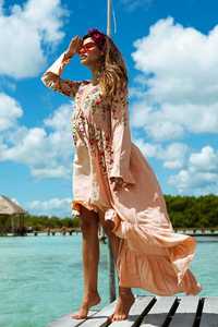 Robe brodée Sexy et décontractée pour femmes, Style bohème, robe de vacances, col rond, manches longues, été - Product Image 3