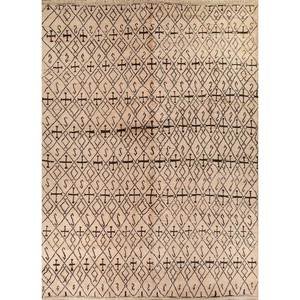 พรมขนสัตว์ถักมือสีเบจและสีน้ำตาลลายเรขาคณิตสำหรับห้องนั่งเล่นและรถยนต์ ขนาด 9x12 รุ่น Pae-4621 - Product Image 1