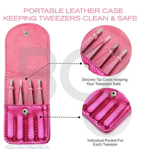 Pince à épiler classique en acier inoxydable à pointe inclinée rose pailletée, durable, pour hommes et femmes, nouveau design - Product Image 4