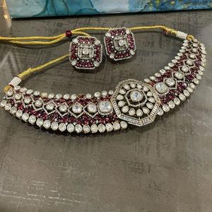 Étnico de alta calidad chapado en oro piedra Look diseño Moissanite collar pendientes conjunto mujeres tradicional boda compromiso regalo - Product Image 1