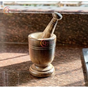 Mortero de madera maciza caliente Maja Ajo Hierba Especias Jengibre Mortero y Maja Acacia Cuenco de madera Molinillo de alimentos Mortero y Maja Suministro - Product Image 1