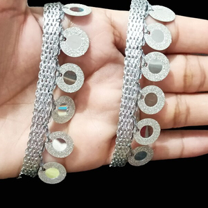 Indian Silver Mirror <strong>Sequins</strong> <strong>Lace</strong> Decorative Trimmings Silver Mirror <strong>Trim</strong> With Silver Gota Border Costume <strong>Trim</strong> Price - Product Image 1