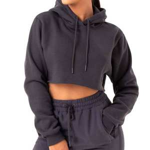 Sweat à capuche court à manches longues de style décontracté de haute qualité OEM, logo personnalisé du fabricant professionnel, pour femmes - Product Image 1