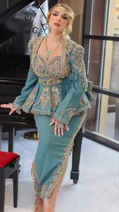 2025 @ Vestido de chaqueta y Badroune para mujer argelina con impresionantes cuentas de cristal adornadas, piedra, perlas, trabajo Dabka Zari - Product Image 2