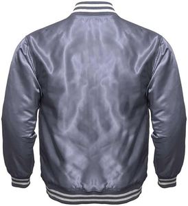 Chaqueta de bombardero de satén vintage personalizada al por mayor para hombre de alta calidad con patrón de decoración y mangas de cuero con cuello levantado - Product Image 4