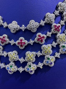 Venta caliente VVS Moissanite diamante 925 plata esterlina Iced Out Hip Hop Color piedra collar cadena lujo moda Bling joyería - Product Image 3