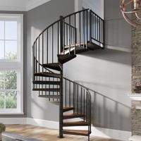 Escalier en spirale moderne en fer pour intérieur/extérieur avec marches en bois