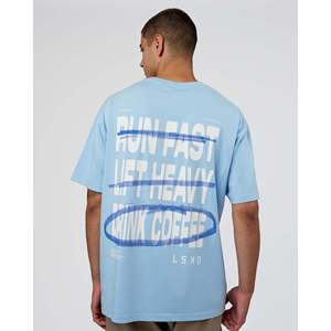 T-shirt Oversize Coffee Run - Blanc Ciel Clair 240 GSM Coton Lourd Impression Sérigraphique 3D - Product Image 1
