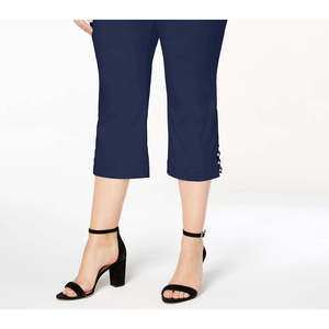 Pantaloni Capri da Donna Taglie Forti JM Collection Blu 1X, Gamba Larga, Decorazione con Bottoni, Stampa in Cotone, Stile Frontale, Vita Piatta, Logo - Product Image 3