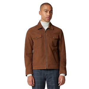 <b>Men's</b> <b>Brown</b> <b>Suede</b> Zipper <b>Jacket</b> Casual Turn-down Collar Pockets Regular Fit Autumn Wear - Product Image 2
