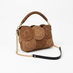 Handwoven Straw <b>Handbag</b> Floral Crochet Shoulder Bag <b>Chain</b> Strap Zipper Purse for Beach Travel Daily Use - Product Image 3