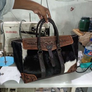Western Trendy Bohemian Cowhide Fur <b>Leather</b> Duffle <b>Bag</b> with Custom Color Autumn Unisex Weekend Travel <b>Bag</b> - Product Image 3