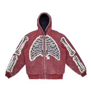 Sweat à capuche personnalisé surdimensionné 100% coton polaire sweat à capuche zippé en détresse patch appliques broderie logo sweat à capuche unisexe - Product Image 1