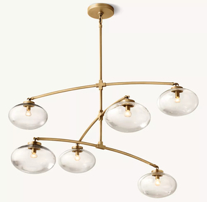 Luminaire suspendu artisanal en acier, laiton massif et <span class=keywords><strong>verre</strong></span> soufflé avec six globes en <span class=keywords><strong>verre</strong></span>, hauteur réglable, <span class=keywords><strong>pour</strong></span> chambre à coucher, maison, hôtel - Product Image 1