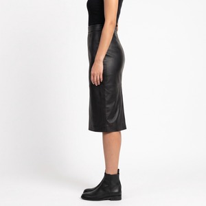Jupe en cuir pour femme, style crayon, longueur midi, en cuir d'agneau véritable, taille haute, fente arrière, logo personnalisé, OEM, vente en gros - Product Image 3