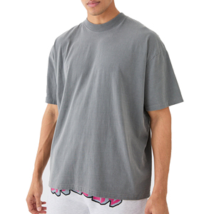 100% coton lourd T-shirt goutte épaule surdimensionné Streetwear col étendu T-shirt lavé pour hommes - Product Image 1