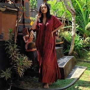 Luxury Resort Wear Kaftan Boho Dress Hand Tie Dye Patrón sólido Manga larga Verano Caftan High 6XL Tamaño Beach Swim Cover Back - Product Image 4
