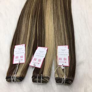Premium Piano Color Machine Extensiones de cabello humano virgen Remy de doble trama Extensiones de tejido de cabello liso de 24 pulgadas - Product Image 5