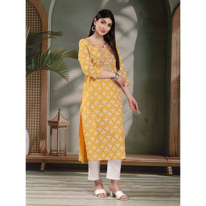 Kurta Recta para Mujer con Estampado Floral y Bordado, Cuello Asimétrico con Muescas, Algodón Puro Transpirable, Ajuste Holgado, Talla XL - Product Image 5