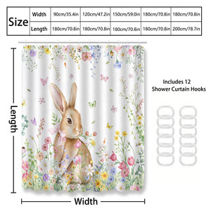 Custom Printed Waterproof Shower Shower <b>Curtain</b> for Bathroom Waterproof Polyester <b>with</b> <b>Hooks</b> - Product Image 4