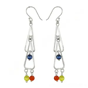 Pendientes Geométricos de Plata 925 con Detalles de Piedras Preciosas, Accesorios de Moda con Estilo Único - Product Image 1