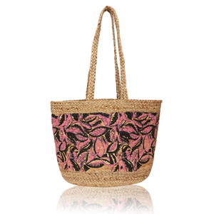 Sac fourre-tout bohème en jute pour femme avec motif floral brodé, bandoulière ouverte, idéal pour l'été, la plage et l'usage quotidien, écologique - Product Image 1