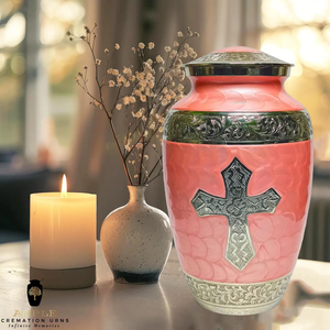 Urna de cremación cruzada rosa y plateada, urna funeraria grande para cenizas de adultos, urna conmemorativa religiosa hecha a mano con tapa de 10,5 pulgadas - Product Image 6