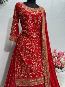 Lehenga de mariage fausse georgette rouge de haute qualité avec séquence de broderie travail Style traditionnel pour les fêtes de mariées pakistanaises - Product Image 4