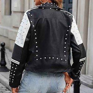 Womens Studded Leather <b>Jacket</b> <b>Punk</b> Biker Style Black PU Genuine Leather Motorcycle <b>Jacket</b> Custom Logo OEM Wholesale - Product Image 6