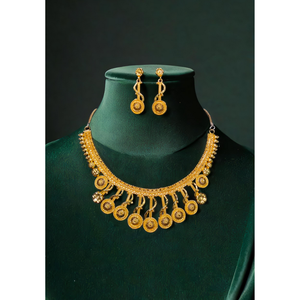 Comprar conjunto de collar y pendientes con chapado en oro de 22K de diseño premium para mujer, conjunto de collar y pendientes, joyería - Product Image 1