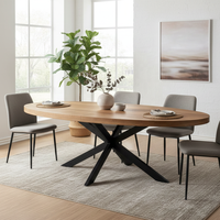 Table à manger ovale en bois de manguier |   Design industriel scandinave |   Pieds en métal noir, meubles de luxe en bois massif, faits à la main, pliables